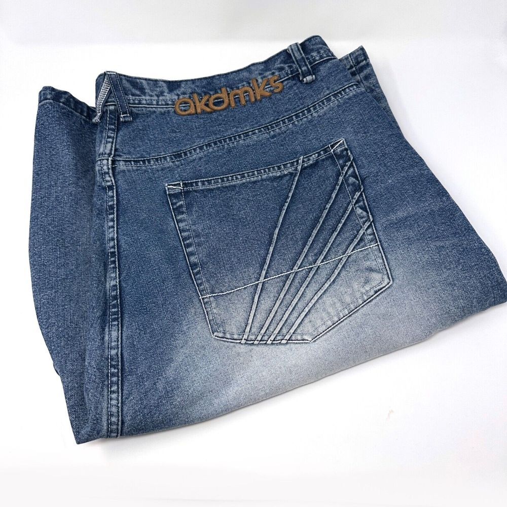 AKADEMIKS Blue Medium Wash Denim Shorts Jorts Y2K Size 44 Urban Baggy